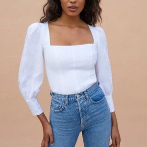 Reformation LS Linen Cropped Corset Top in Black